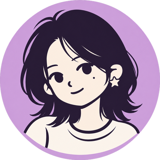 Illustrated avatar of Violet: dark shoulder-length hair, a star earring, on a lavender circle